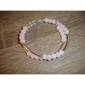 Pink crystal Czech Glass double wrap cuff bracelet